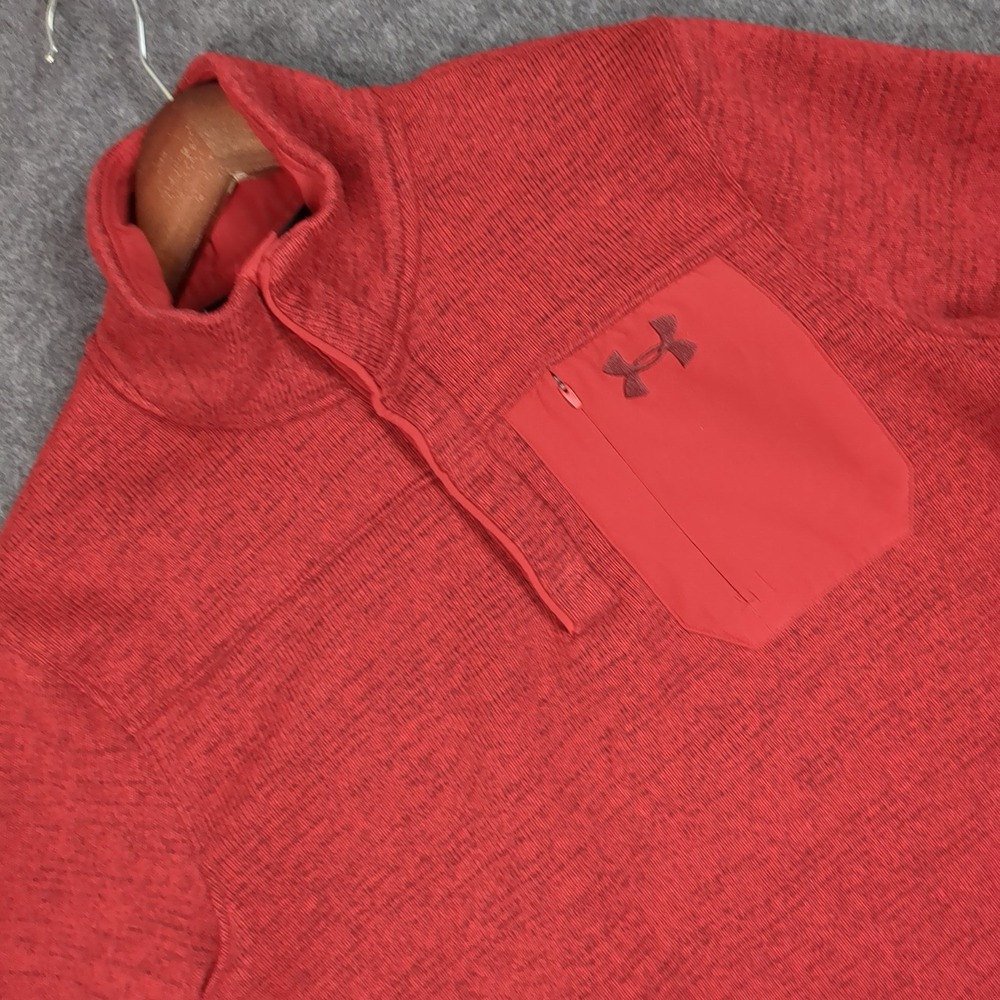 Under Armour Mens SM Red Heather 1/4 Zip Sweater Fleece Pullover Chest Pocket